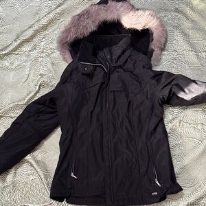 Women's Black Ski Jacket with real Fur Hood